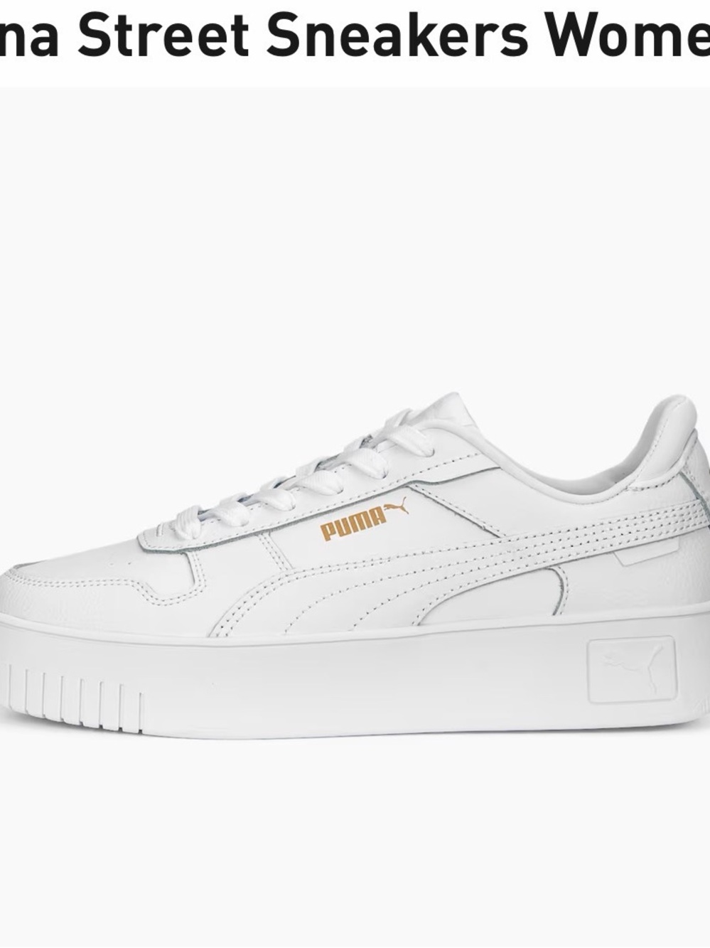 Puma Carina White Low-Top Platform Sneakers with Gold Logo